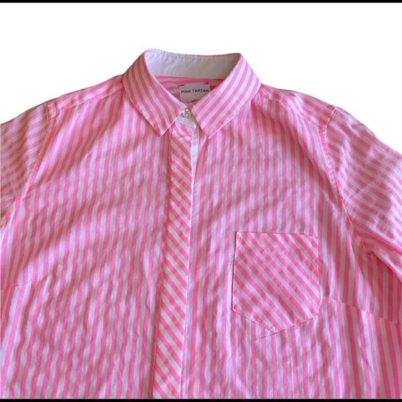 ⭐️⭐️HOST PICK⭐️⭐️ EUC Pink Tartan pink and white striped shirt - Picture 2 of 10